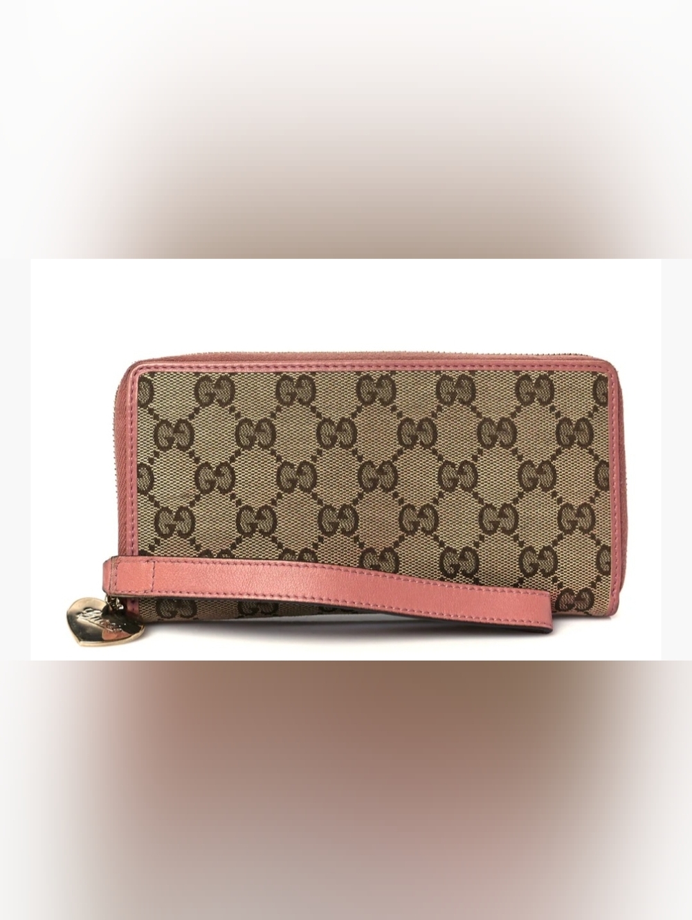 GUCCI Heart Canvas Zip Around Wallet Wristlet